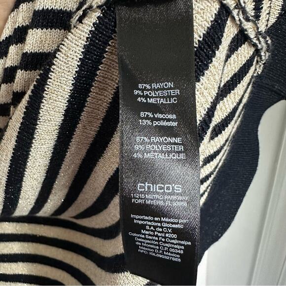 Chicos 2 Travelers Cardigan large Black Gold Stripe Knit Jacket Dolman Sleeve - Picture 7 of 10